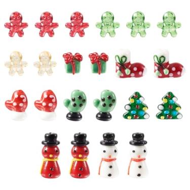 Imagem de Elecrelive 44 peças de contas de Natal, boneco de neve, caixa de presente, luvas, árvore de Natal, contas soltas, pingentes de vidro de Natal, 10 estilos para pulseiras DIY, colares, brincos