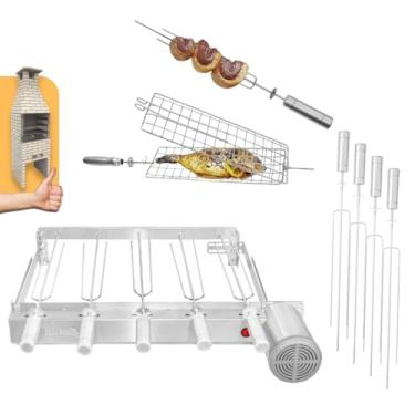 Imagem de Kit Churrasqueira Gira Grill Um Andar Regulável 5 ESPETOS com 1 Espeto Grelha Giratória Adicional (Lado Direito)