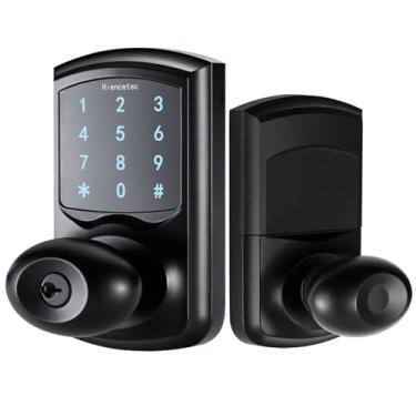 Imagem de Maçaneta de porta preta - fechadura de porta de entrada sem chave, maçaneta de porta de teclado digital com código, tela sensível ao toque retroiluminada, 99 códigos de usuário, trava automática, modo