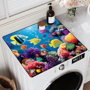 Imagem de Underwater World Capa para máquina de lavar roupa superior de 59,9 cm x 50 cm almofada para topo da máquina de lavar ou secar protetor de máquina de lavar poeira almofada antiderrapante impermeável