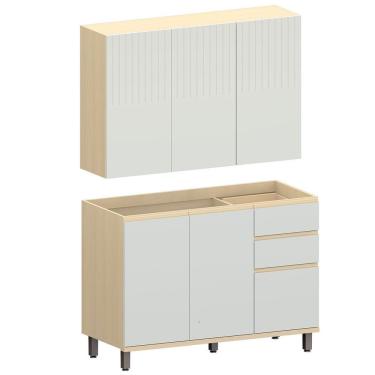 Imagem de Kit Armário Aéreo 3 Portas E Balcão De Pia 120 Cm Aurora Cinza Cristal Pet/cinza Cristal