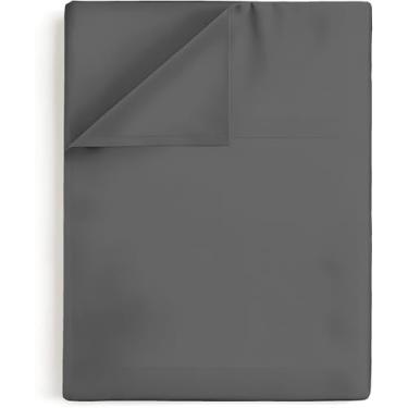 Imagem de Lençol de cima Queen Size – Lençol de cima 100% algodão, trama de cetim 400 fios – Ultramacio, refrescante e respirável – Apenas lençol de cima – Roupa de cama de luxo de qualidade de hotel – (cinza