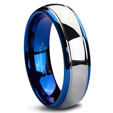 Imagem de Alianças de casamento de carboneto de tungstênio de 6/8 mm Queenwish Azul prateado cúpula anéis de noivado para casais