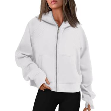 Imagem de Moletons Cortados Com Zíper Feminino Moletom Com Zíper Completo Pulôver Roupas De Inverno Com Bolso, White, M