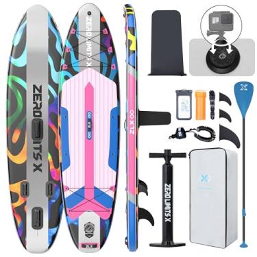 Imagem de ZLX Prancha de stand up paddle inflável de 10'6 "x 33" para todos os níveis de habilidade, jovens e adultos, amplo deck antiderrapante estável, remo ajustável, trela e bolsa de transporte, i