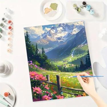 Imagem de Huacan Kits de pintura por números para adultos iniciantes sem moldura, faça você mesmo, desenho de paisagem em tela, kit de pintura acrílica feito à mão com 3 pincéis 40,6 x 50,8 cm