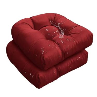 Imagem de TESICA Conjunto de almofadas de assento ao ar livre 45,7 x 45,7 cm à prova d'água almofada para cadeira de balanço bordô com laços para ambientes internos e externos