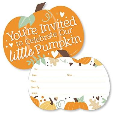Imagem de Big Dot of Happiness Little Pumpkin - Convites de preenchimento em forma de - Cartões de convite para festa de aniversário de outono ou chá de bebê com envelopes - Conjunto de 12