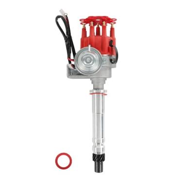 Imagem de Distribuidor de ignição com tampa vermelha e substituição do rotor para Chevy SBC BBC 283 305 327 350 454 V8 R2R instalação de dois fios