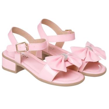 Imagem de Sandália Feminina Branca com Laço, Salto Baixo, Tira no Tornozelo, Detalhe em Strass (Rosa, BR, Adulto, Numérico, 38)