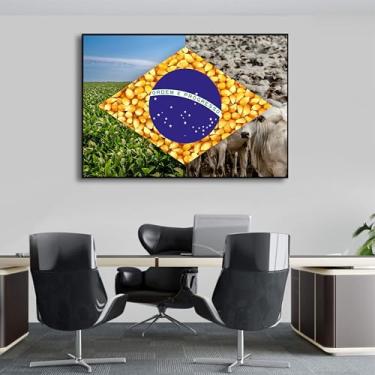 Imagem de Quadro Decorativo Exclusivo Personalizado Grande Bandeira Do Brasil Agro Sala Escritório 100x70 (Arte 03)