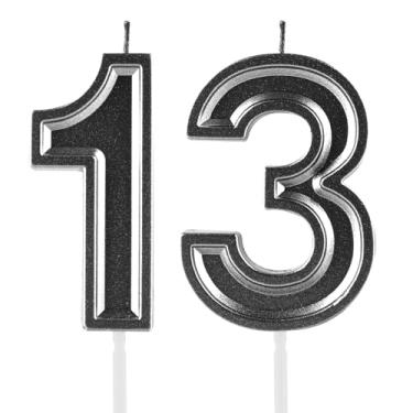 Imagem de Velas de aniversário de 13 anos, numerais pretos com 13 enfeites de bolo, decoração para meninas e meninos, tema de aniversário, festa de casamento, artigos de celebração