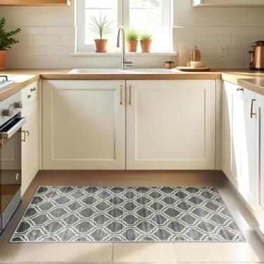 Imagem de 1 Tapete Cozinha Belga Grande Passadeira Es Mo 66 x 110 Vr (D2Mod Cinza Marfim Preto - Moderno Manchado Abstrato)