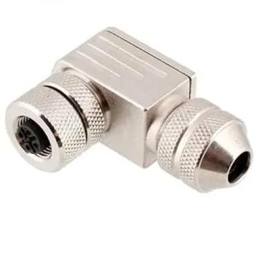 Imagem de HangTon Conector Ethernet CAT6 fêmea M12 de 8 pinos, terminal de parafuso, codificado A, elétrico 30V 2A, impermeável, 90 graus, circular de metal, à prova de poeira para sensor de automação