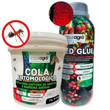 Imagem de Cola Entomológica Vermelha Red Glue 1L Cola Entomológica 3kg Kit  Moni