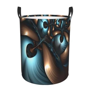 Imagem de Cesta de lavanderia abstrata azul marrom dobrável à prova d'água cesto de armazenamento de roupas com alças pano oxford organizador de brinquedos cesta para banheiro, lavanderia, quarto, médio