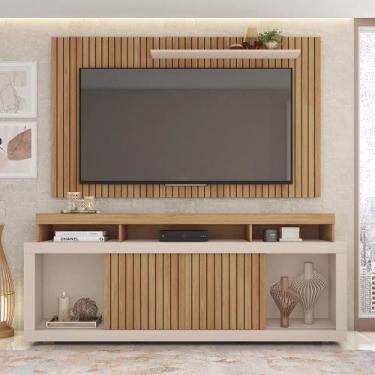Imagem de Painel TV 60 Pol 180cm e Bancada com Rodízio Sala Navel Buriti/Off Whi