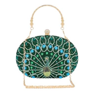 Imagem de SH Bolsas de mão femininas formais com strass para noite bolsas brilhantes festa de casamento coquetel formatura, Clutch pavão verde, 8.3" x 5.1" x 2"