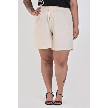 Imagem de Bermuda Feminina Plus Size De Linho Cós Com Elástico Largo - Serena, A