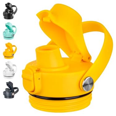 Imagem de Diumepo Tampas para garrafa de água YETI Rambler 340.2 g 510.3 g 737.1 g 1,020.6 g 1,814.4 g, tampa de substituição para garrafa Yeti Rambler com alça flexível, livre de BPA (amarelo)