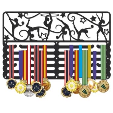 Imagem de SUPERDANT Suporte de medalha de ginástica rítmica, suporte de medalha de ginástica, organizador de medalhas de metal, suporte de exibição de fita, suporte montado na parede, corrida de 6 fileiras, 24
