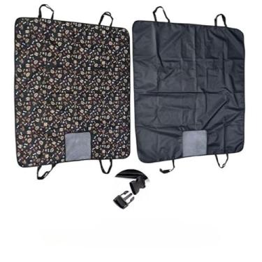 Imagem de Capa Pet Impermeavel com Viseira Para Banco de Carro com Cinto de Segurança (Preta com Estampa)