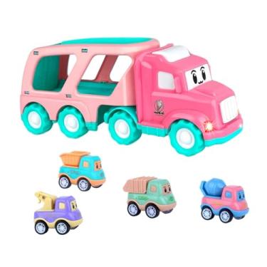 Imagem de YIJU 5 peças caminhão de polícia carro brinquedo transportador de armazenamento brinquedo 2 camada mão olho coordenação engraçado brinquedo de energia de, Rosa