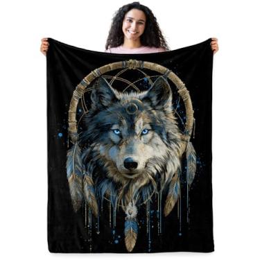 Imagem de Cobertor de apanhador de sonhos de lobo, presentes de lobo para crianças, cobertor macio para decoração de quarto de meninos e meninas, cobertores aconchegantes, presentes de aniversário de Natal para