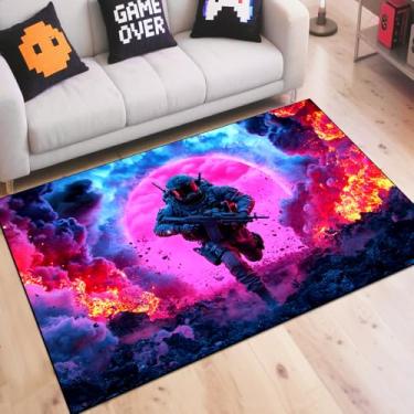 Imagem de Tapete de área de jogos de tiro para meninos adolescentes, tapete de jogo de batalha e fundo de bomba colorida design de guerra para sala de jogos, sala de jogos de meninos e meninas, sala de estar