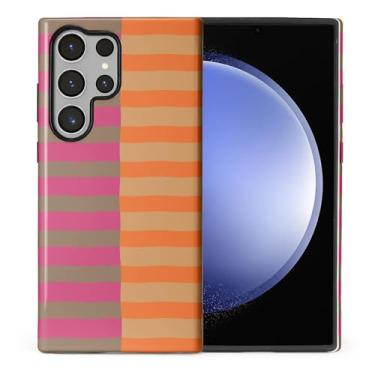 Imagem de ilikediy Capa para Samsung Galaxy S24 Ultra, HL2, laranja, listras rosa, híbrida, 2 camadas, capa protetora de silicone com design