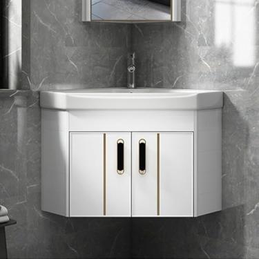 Imagem de Pia De Banheiro De Montagem Em Parede Pequena, Armário De Pia De Banheiro Flutuante De Montagem Em Parede Pequena, Mini Pia De Banheiro De Canto De Banheiro Moderno, Para Ban, White, Set1-56cm