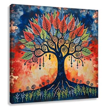 Imagem de Árvore da Vida Arte de parede Impressão em tela com cores vibrantes para decoração de sala de estar Fotos Pintura 30x30cmx1