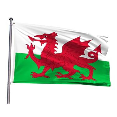 Imagem de Bandeira do País de Gales 2 x 3FT Bandeira nacional de poliéster com 2 ilhós para decoração de festa de eventos patrióticos galeses (País de Gales, 5 x 7 m)