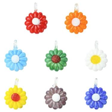Imagem de UR URLIFEHALL 8 peças, pingentes florais de margarida de vidro, 8 cores, para pulseiras DIY, colares, brincos, joias, artesanato, suprimentos