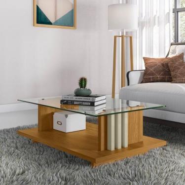 Imagem de Mesa De Centro Com Vidro Frizz - 7 Decor - Madetec, Cumaru e Opala