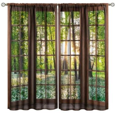Imagem de Cortina florestal, sol, floresta, árvore, vista da natureza, tratamento de janela, quarto, sala de estar, cozinha, varão, bolso, cortinas, conjunto de 2 painéis, tamanho total 107 cm L x 114 cm C