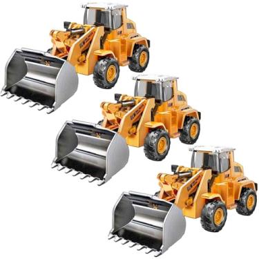 Imagem de Kit 3 Máquina de Construção Brinquedo Trator Pá Carregadeira de Coleção 12cm com Parte de Ferro