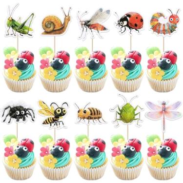 Imagem de Rsstarxi 40 Pack Insects Cupcake Toppers Bugs Cake Decorations Spiders Lady Bugs Mantis Worms Cupcake Picks for Baby Shower Kids Birthday Party Decorations