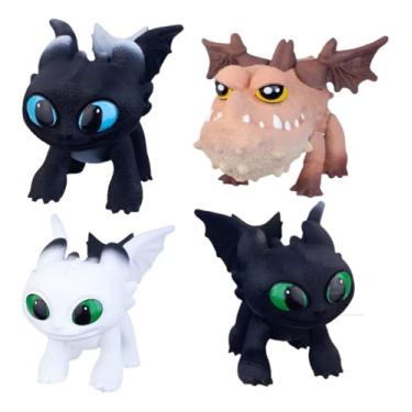 Imagem de Kit com 4 Dragões de Pelúcia, Filhotes do Banguela e Fúria da Luz, Brinquedo Colecionável