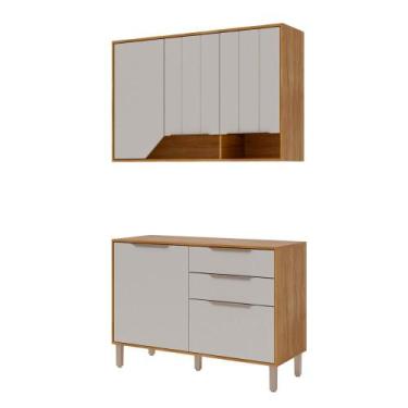 Imagem de Balcão com Aéreo Celeste 120 cm com 5 Portas - Loja DoceLar, Cinamomo/