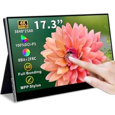 Imagem de Monitor portátil com tela sensível ao toque 4K de 17,3 polegadas, monitor móvel UHD 100% P3, compatível com MPP Stylus HDR IPS, monitor de jogos para cuidados com os olhos, USB C Mini HDMI para