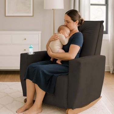 Imagem de Poltrona de Amamentação Balanço Agatha Puff Suede Marrom