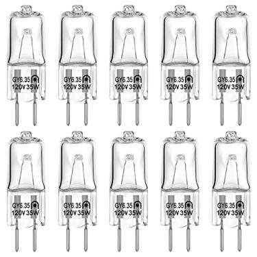 Imagem de Lâmpadas GY6.35, lâmpada de halogênio transparente de 120 V 35 W, 2 pinos, base de dois pinos T4 JC Lâmpada cápsula G6.35, lâmpada de 2 pinos branca quente regulável 2700K para luz pendente, forno de