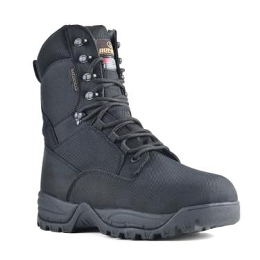 Imagem de R RUNFUN Botas táticas militares à prova d'água masculinas leves para trabalho com isolamento, 20 cm com cadarço para uso ao ar livre, 400 g Thinsulate, Preto, 39