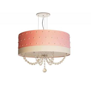 Imagem de Luminária Pendente Com Pérolas E Cristal 50x15 Rosa bebê - Tom Luz