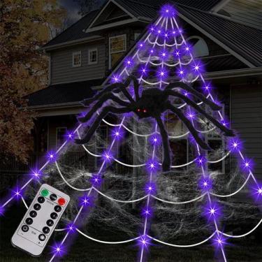 Imagem de Decorações de Halloween Minewish Spider Web com luzes e aranhas