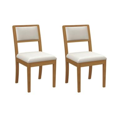 Imagem de Kit 2 Cadeiras Sala Jantar Alice 2CMM006CA Premium Madeira Maciça 2 Un Carvalho/Linho Bege Caqui - Kappesberg