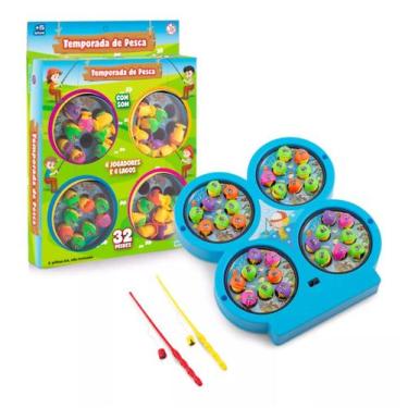 Imagem de Pega Peixe Pescaria Infantil 32 Peixes 4 Varinhas Gira a  Pilha e Som 