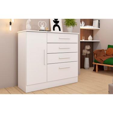 Imagem de Cômoda de Quarto Chicago c/ 1 Porta e 4 Gavetas Branco/Neve - Tcil Móveis
