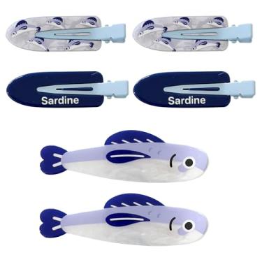 Imagem de Grampos de cabelo sem vincos em forma de sardinha - presilhas sem franja dobrada, clipes de bico de pato, grampos de cabelo planos de peixe de acrílico para mulheres, conjunto de presente com 6
